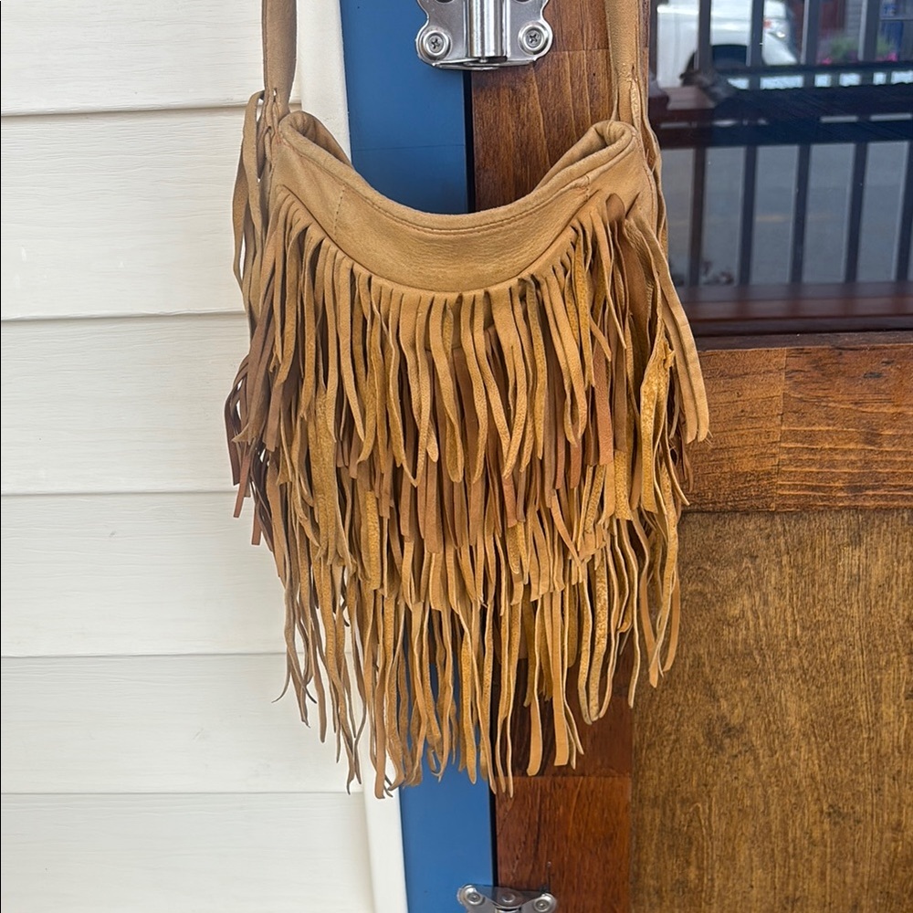 Vintage Fringe Tan Leather Bag